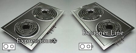 Illustrates the difference between Designer Line and Expressions cook top cartridges